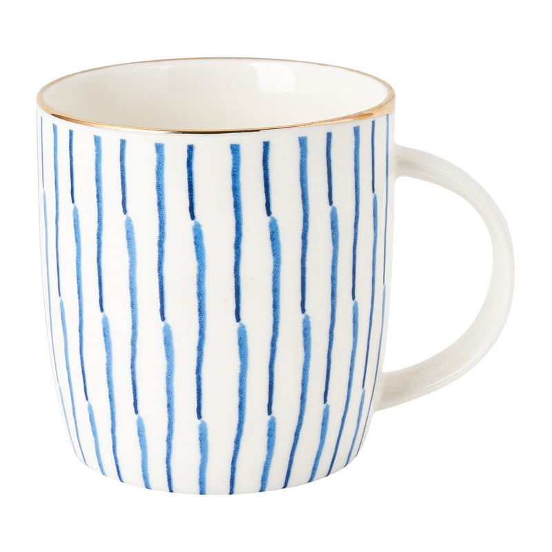Mok streep - wit/blauw - 340 ml 