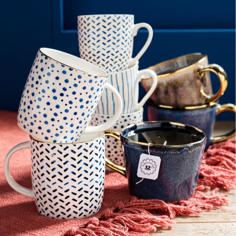 Mok lijn - wit/blauw - 340 ml