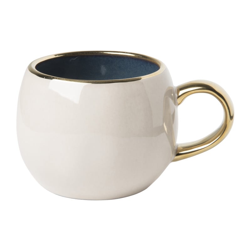 Mok met gouden oortje - beige/blauw - 400 ml 