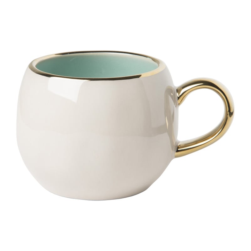 Mok met gouden oortje - beige/turquoise - 400 ml 