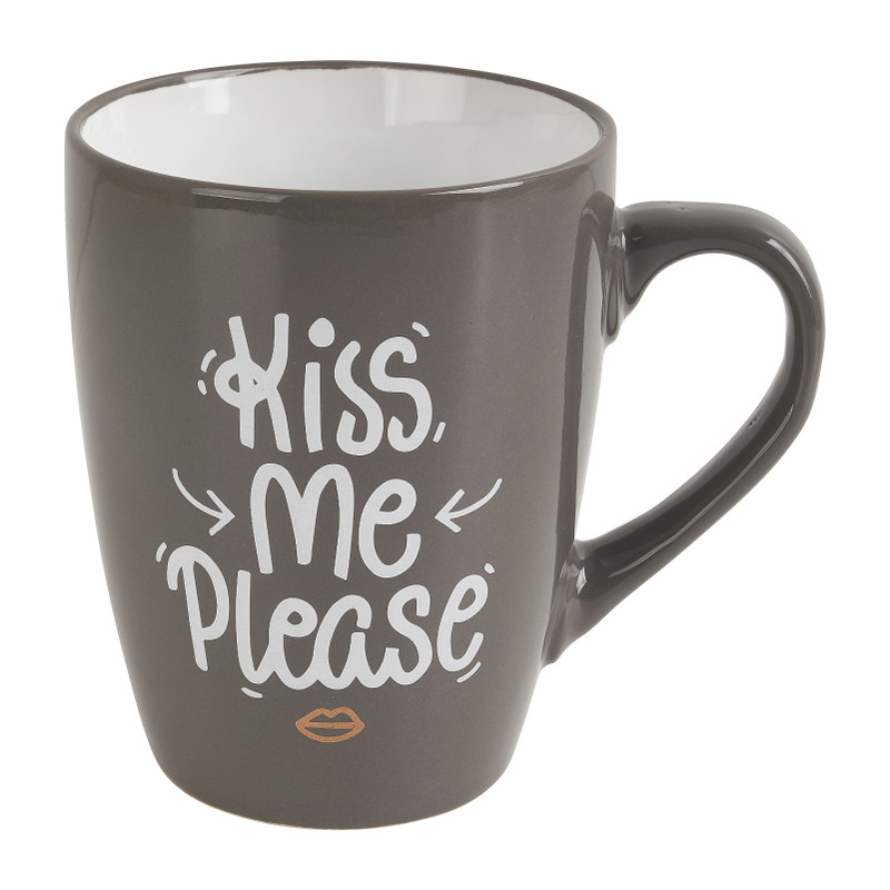 Mok kiss me please - grijs - 300 ml