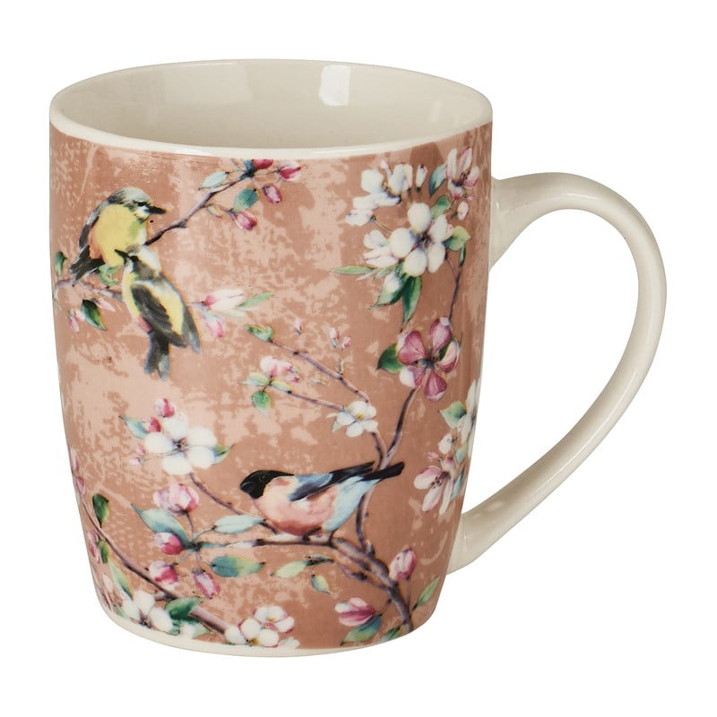 Mok vintage vogels/bloem - roze - 36 cl