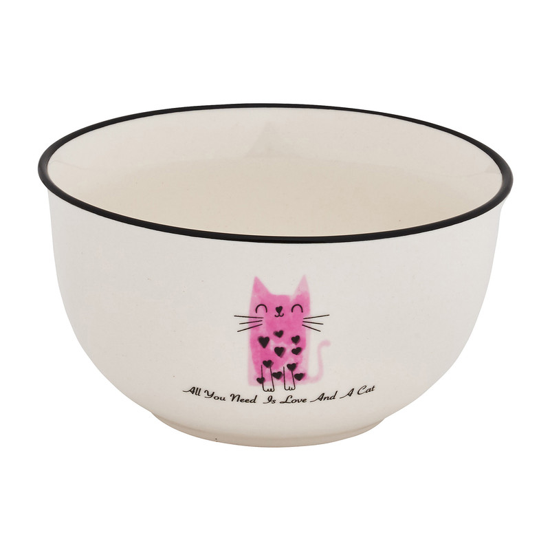 Schaaltje kat met tekst - diverse kleuren - Ø14 cm