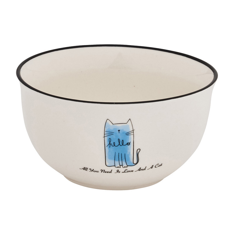 Schaaltje kat met tekst - diverse kleuren - Ø14 cm