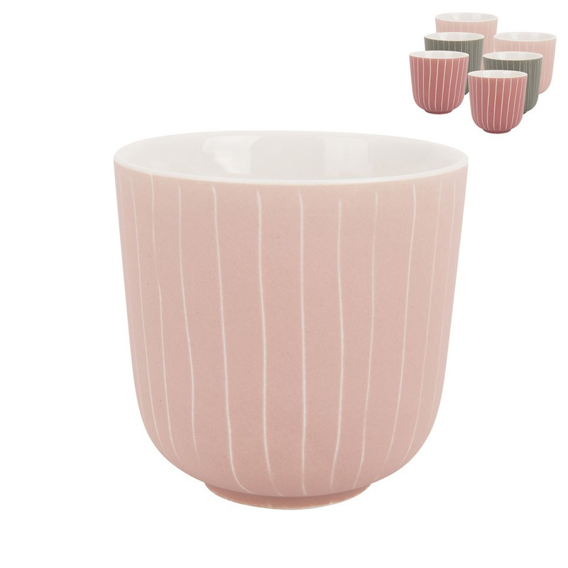 Beker mat met streep - 25 cl - roze/grijs