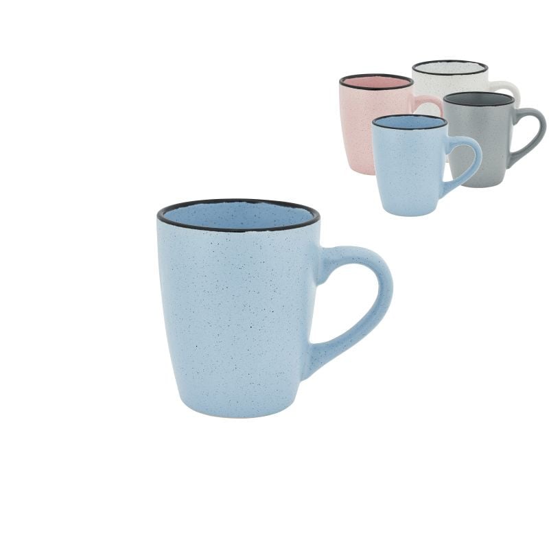 Mok gespikkeld met zwarte rand - diverse kleuren - 28 cl 