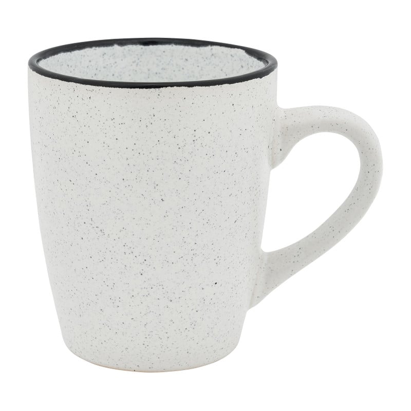 Mok gespikkeld met zwarte rand - diverse kleuren - 28 cl 