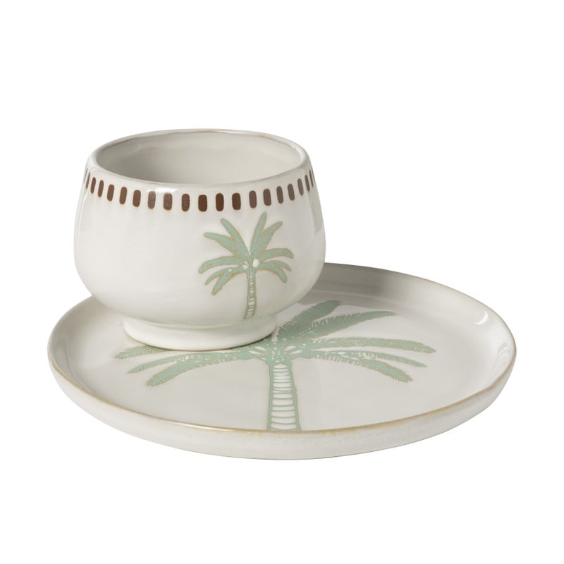 Schaaltje palmboom - beige/groen - ø11.15x8.5 cm