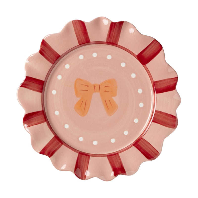 Gebaksbordje strikjes - roze/rood - ø18x2 cm