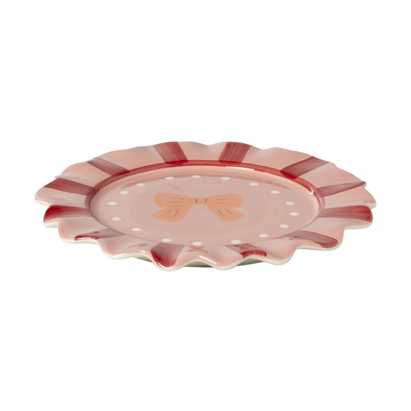 Gebaksbordje strikjes - roze/rood - ø18x2 cm