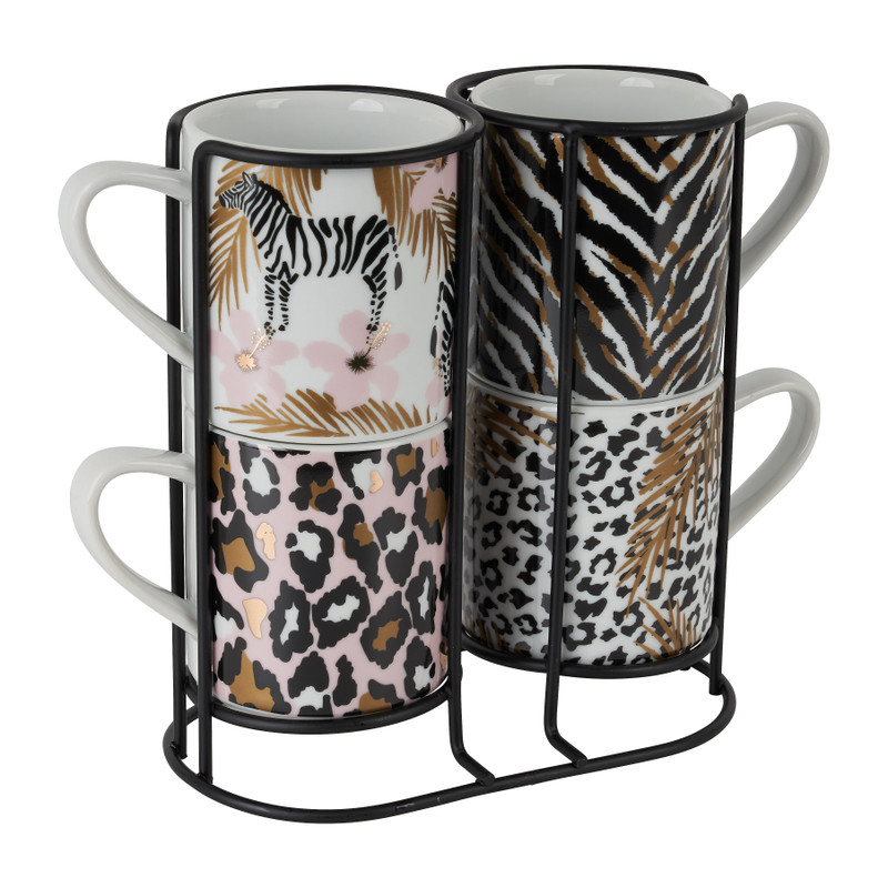 Mokken in houder Safari - set van 4 