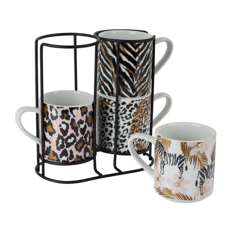 Mokken in houder Safari - set van 4 
