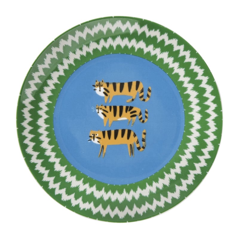Ontbijtbord tijger - groen/blauw - ø21x2 cm