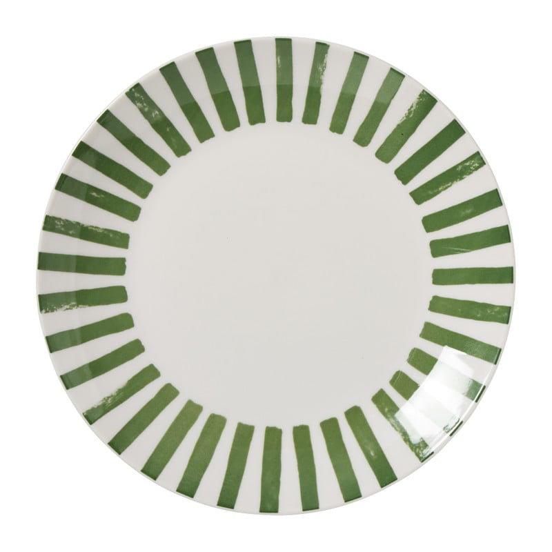 Ontbijtbord streep - groen/wit - ø20.5x2 cm