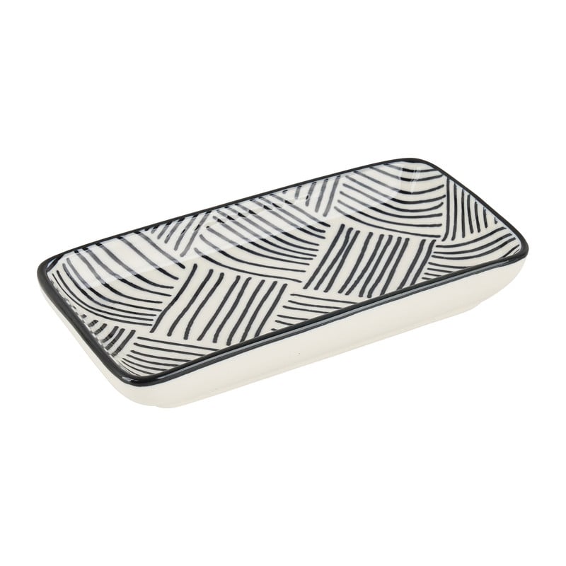 Tapas schaaltje Sevilla rechthoekig - zwarte streepjes - 12.5x6x5 cm