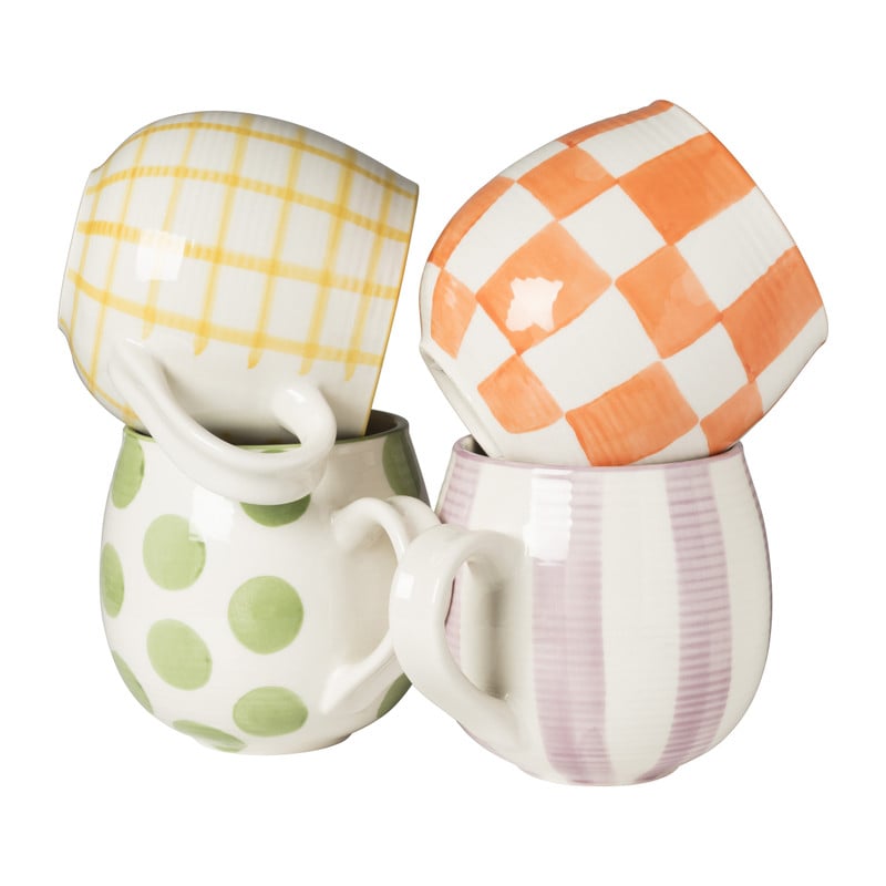 Mok met paarse strepen - paars/wit - 375 ml
