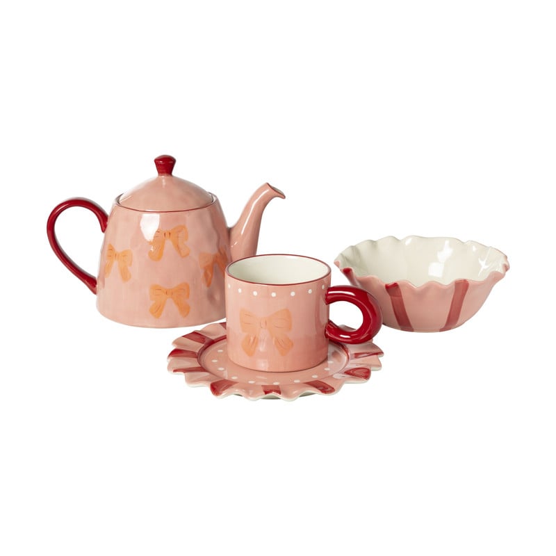 Mok strikjes - roze/rood - 350 ml