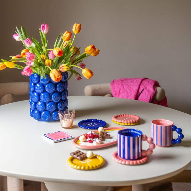 Mok smiley - blauw/roze - 300 ml - Happy at Home by Sanny