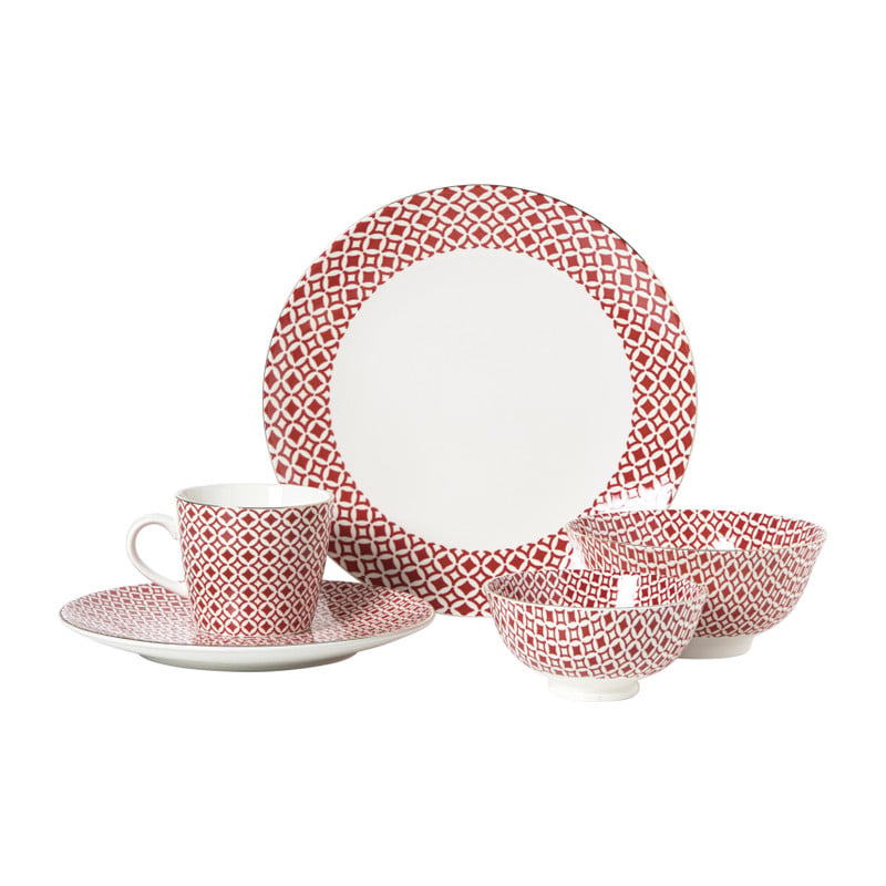 Mok Mirna ruit - rood/wit - 360 ml