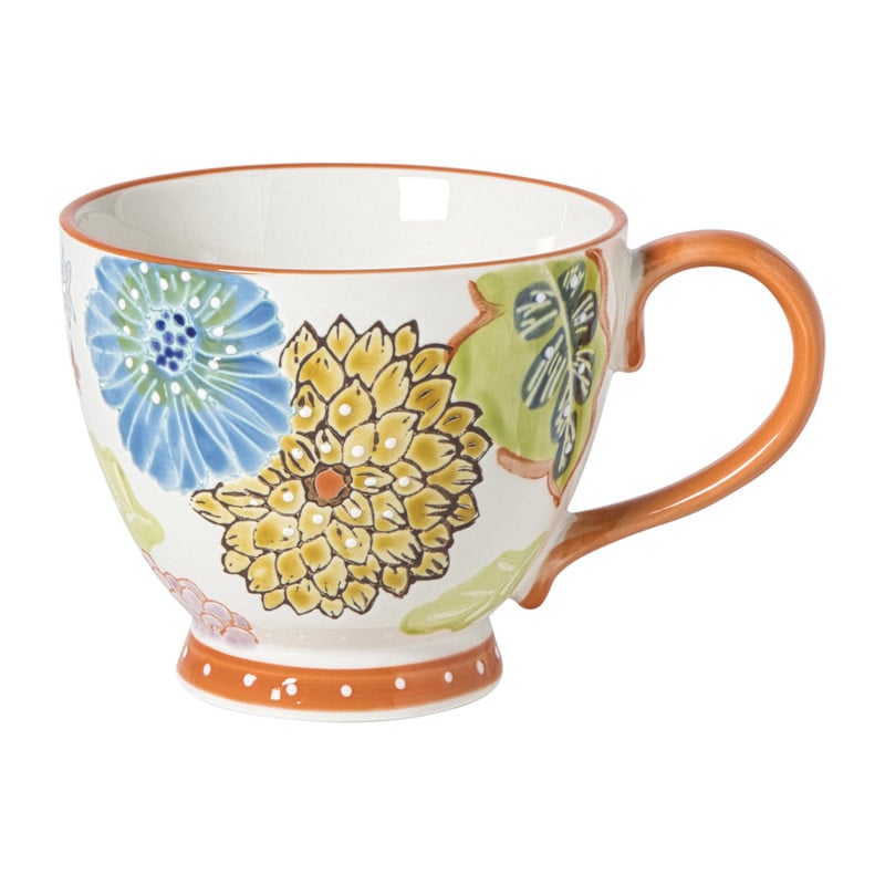 Mok bloemen - blauw/geel - 350 ml