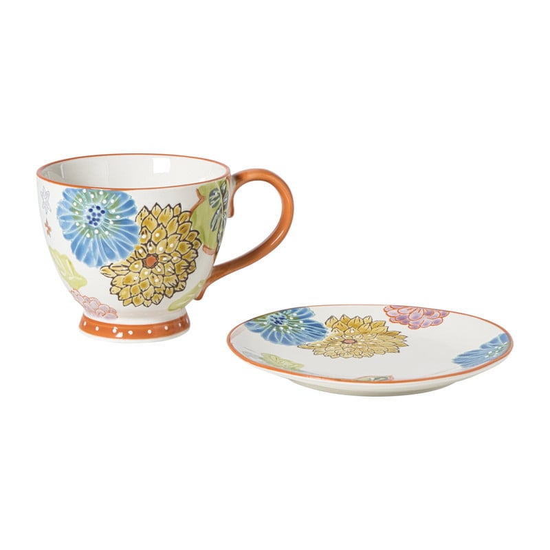 Mok bloemen - blauw/geel - 350 ml