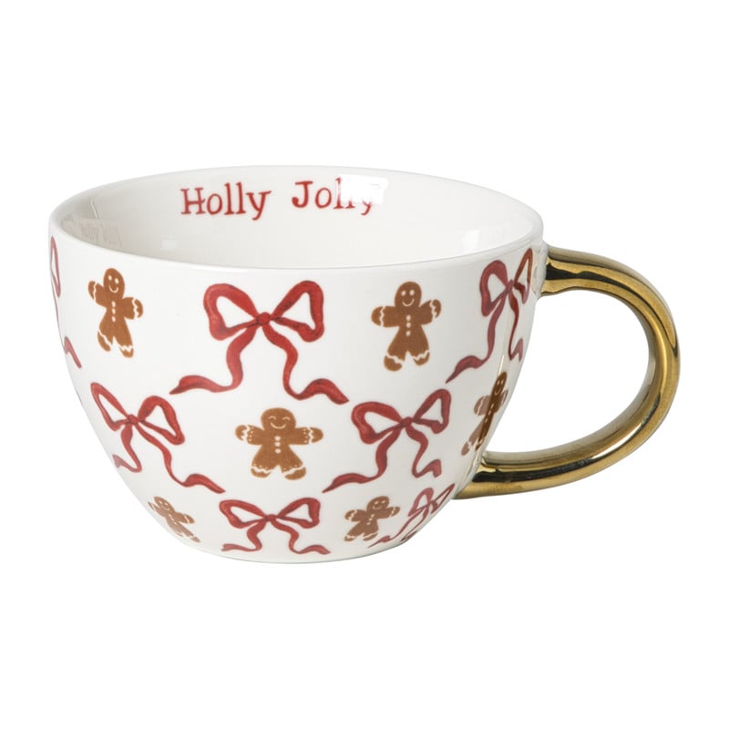 Mok strikken kerstboom - wit/rood/goud - 420 ml