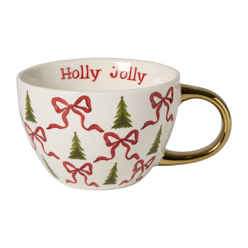 Mok holly jolly - wit/rood - 420 ml