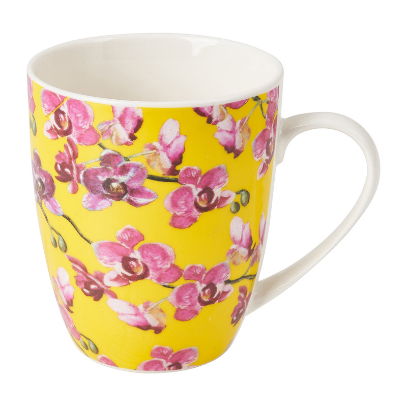 Mok orchidee - geel/roze - 300 ml