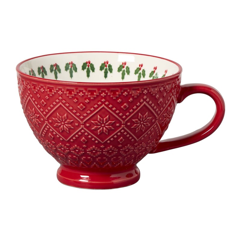 Mok op voet kerst - wit - 14x11.3x7.6 cm