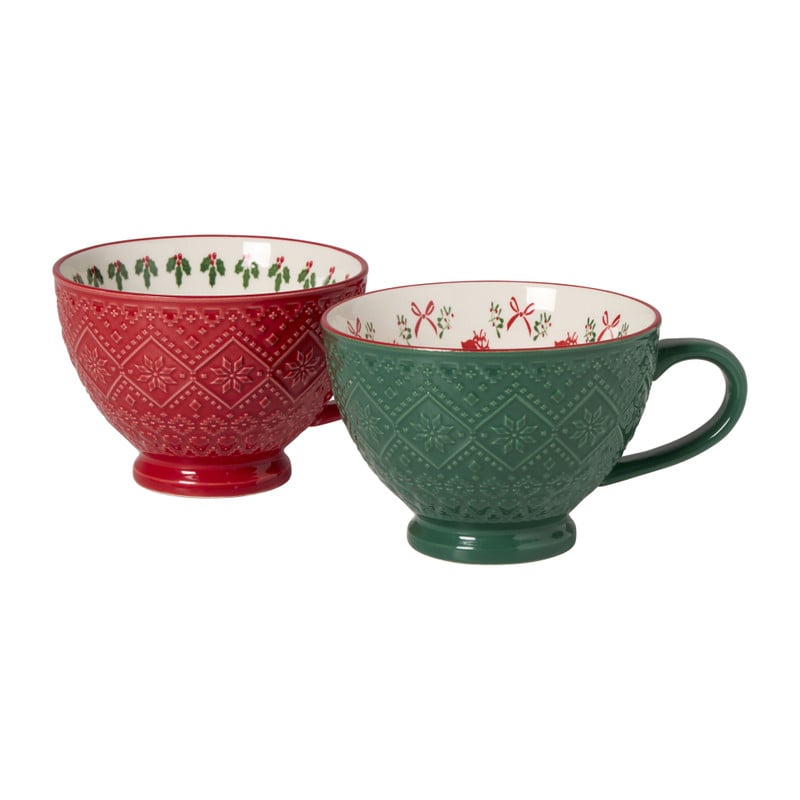 Mok op voet kerst - wit - 14x11.3x7.6 cm