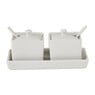 Pot met lepel - set van 2 - wit - 8X16X8 cm