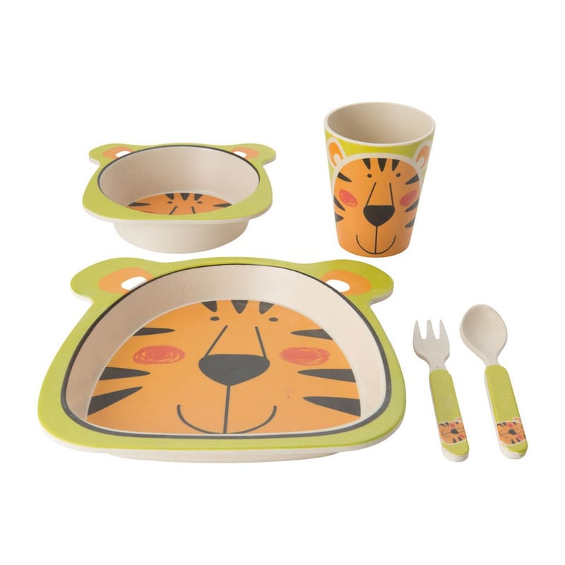 Kinderservies bamboe - tijger - 5-delig