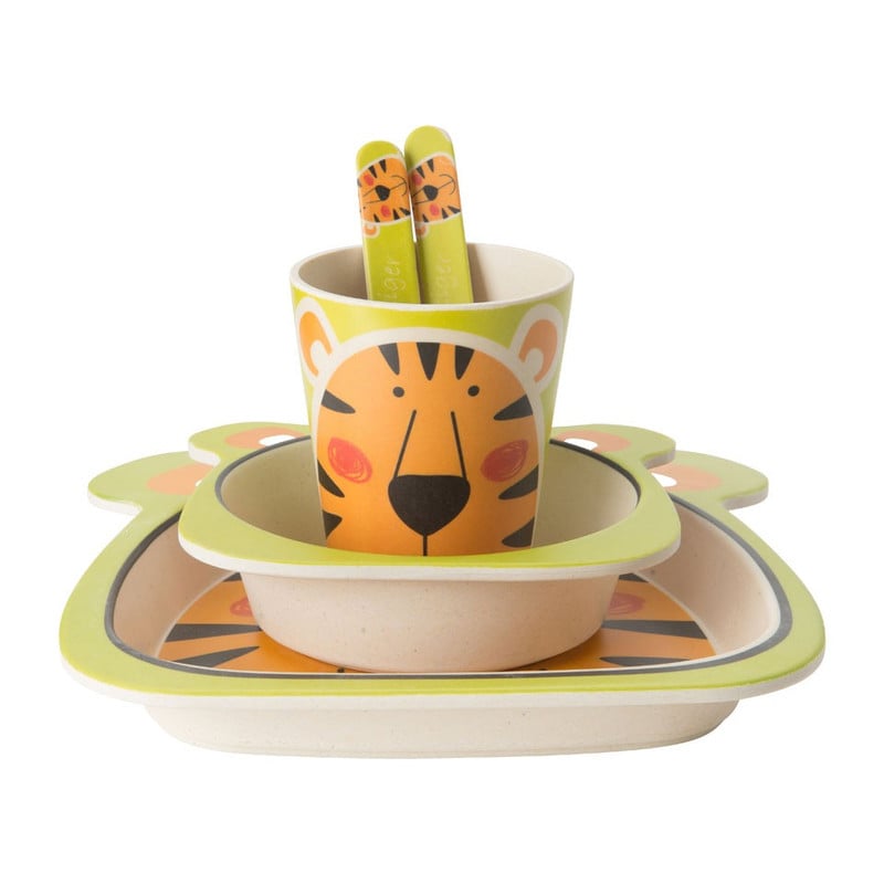 Kinderservies bamboe - tijger - 5-delig