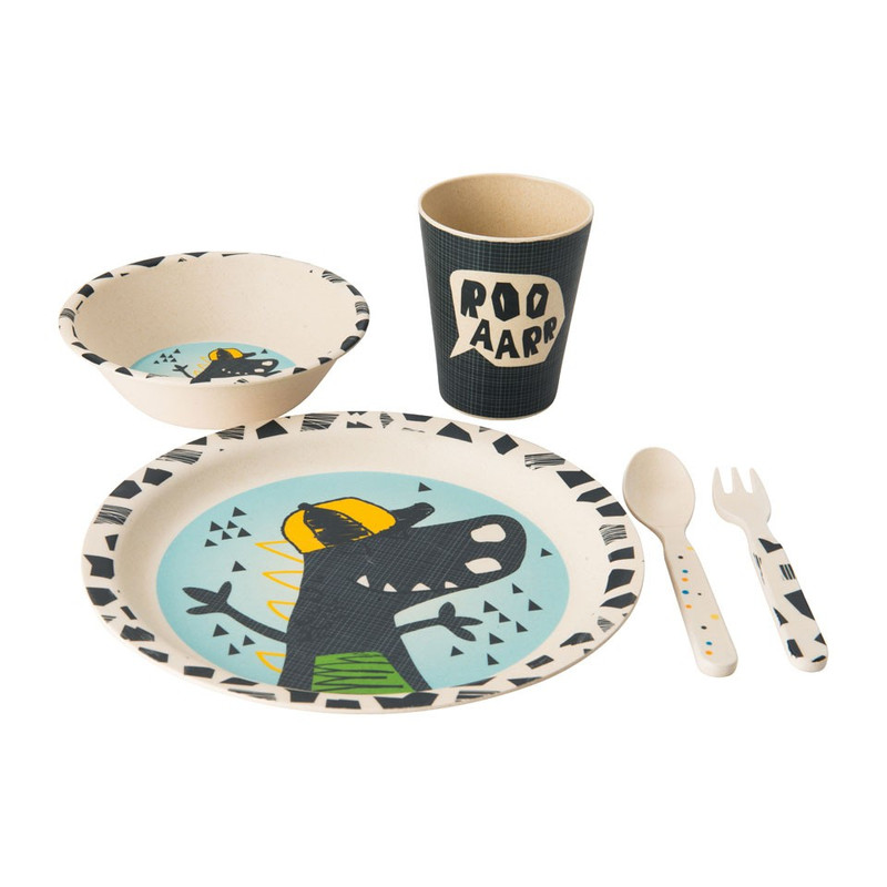 Kindereetset bamboe - dino - 5-delig
