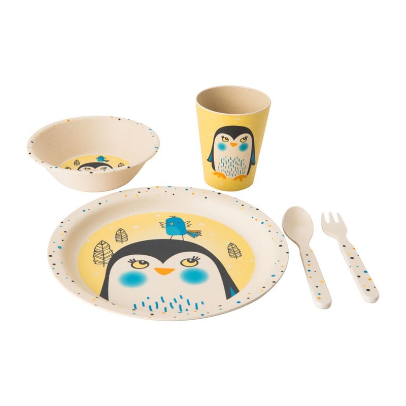 Kindereetset bamboe - pinguïn - 5-delig