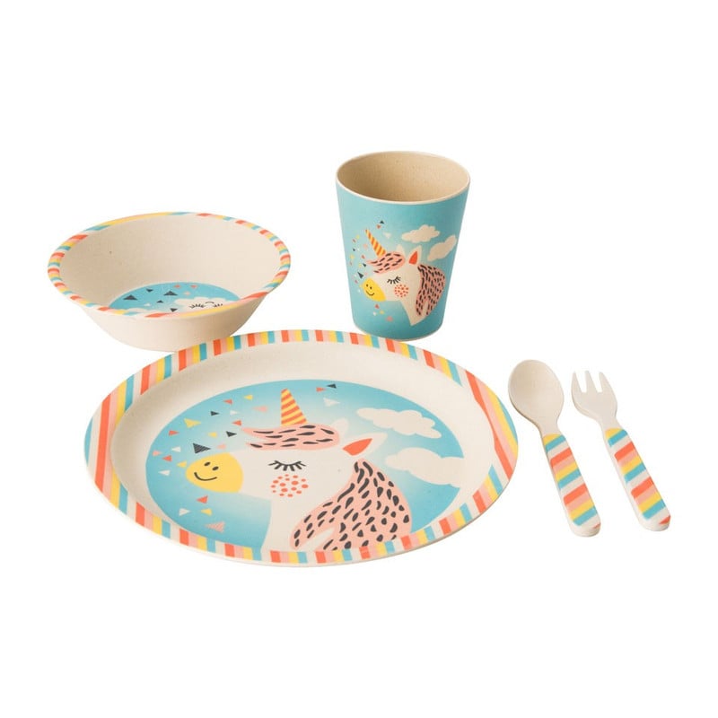 Kindereetset bamboe - unicorn - 5-delig