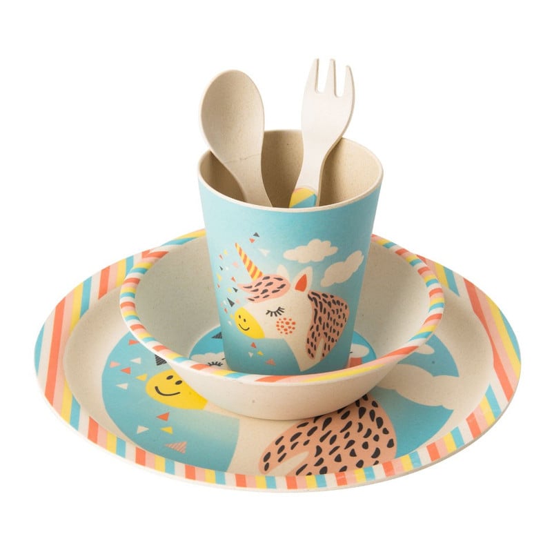 Kindereetset bamboe - unicorn - 5-delig