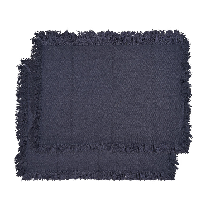Placemats Fringes - blauw - 48x33 cm - set van 2