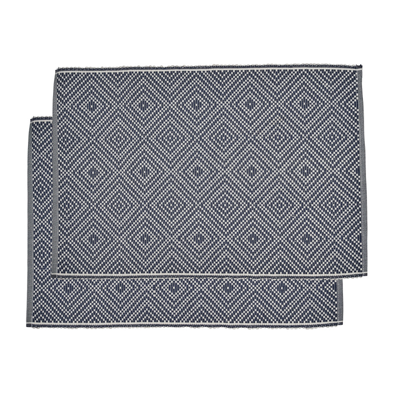 Placemats Jaquard - blauw - 48x33 cm - set van 2