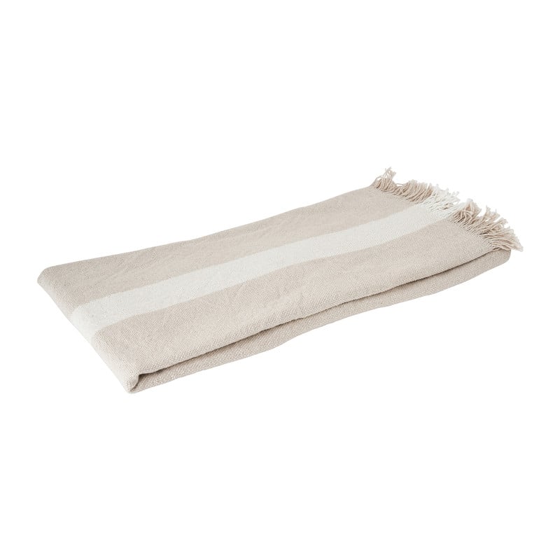 Tafelloper met fringes - beige met lichte streep - 40x140 cm