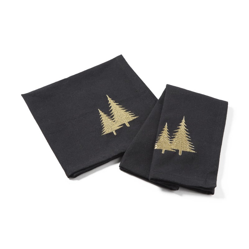 Servet kerstboom zwart - katoen/polyester - 40x40 cm
