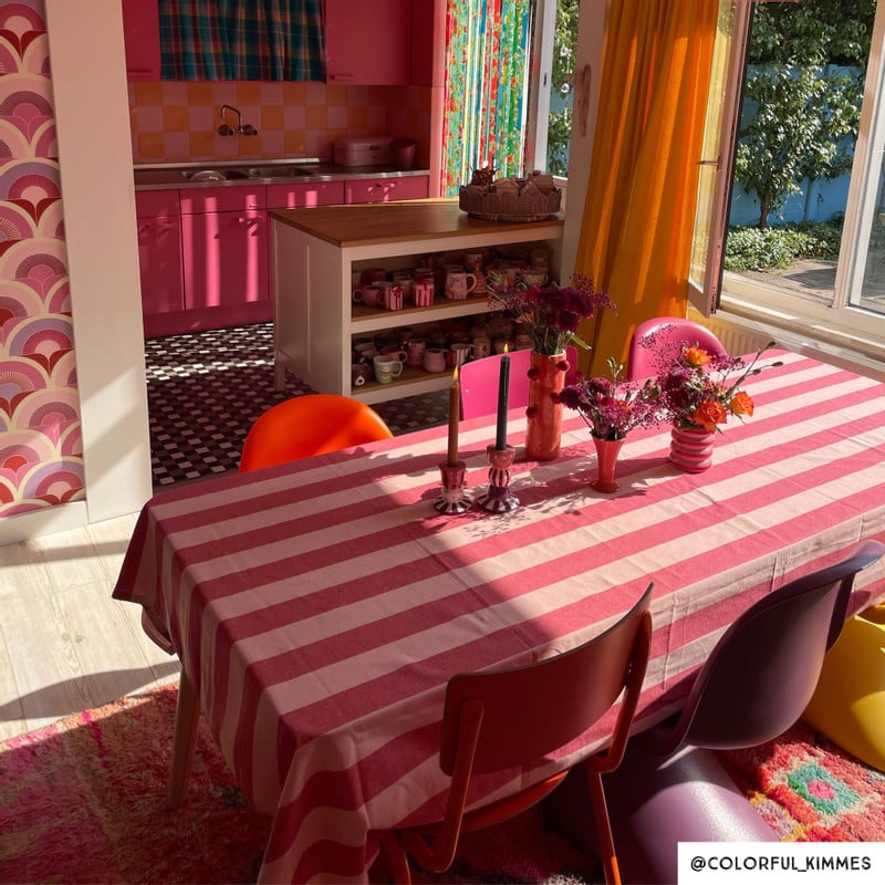 Servetten streep - roze/rood - 40x40 cm - set van 2