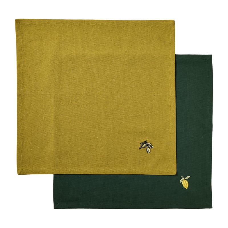 Servetten olijf en citroen - groen/geel - 40x40 cm