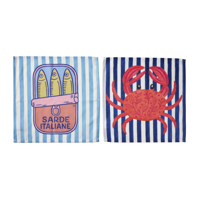 Servetten krab en sardientjes - multikleur - set van 2