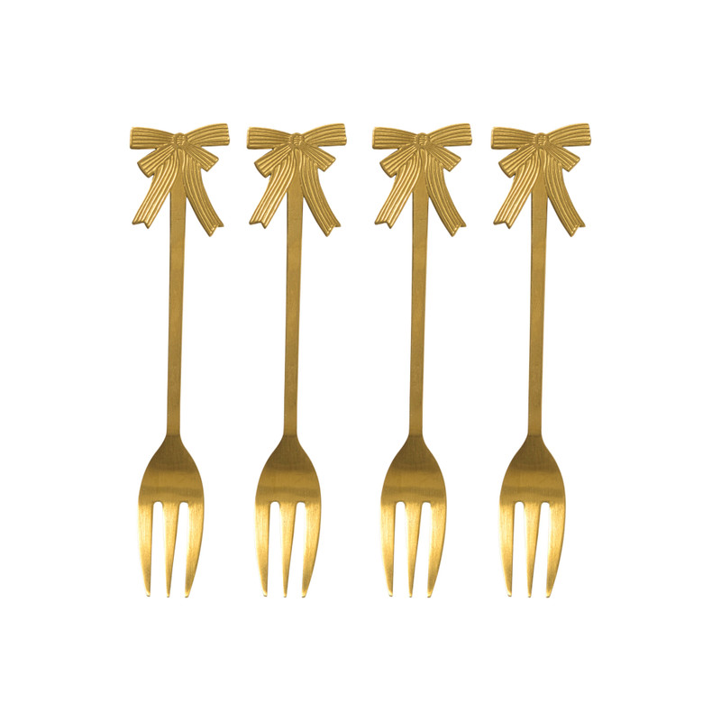 Gebaksvorkjes strikjes - goud - set van 4
