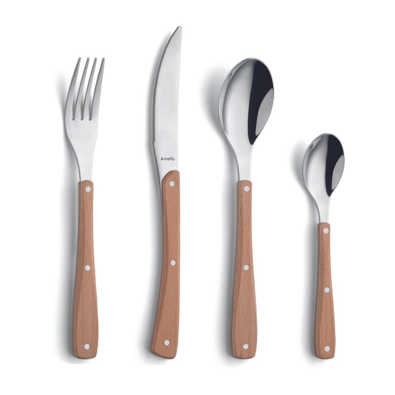 Amefa trend bestek met hout - 16-delig - 4 persoons