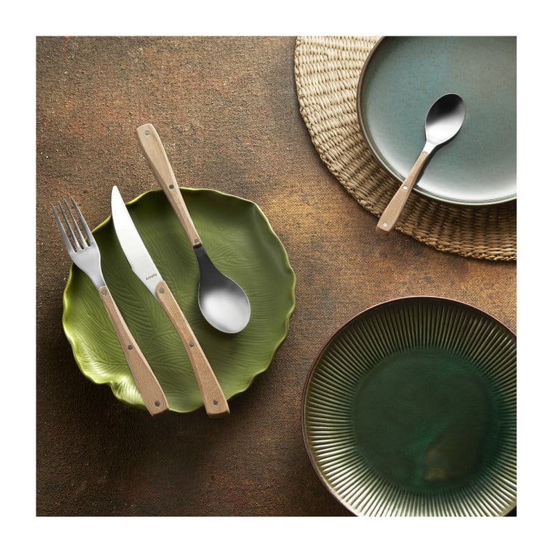 Amefa trend bestek met hout - 16-delig - 4 persoons