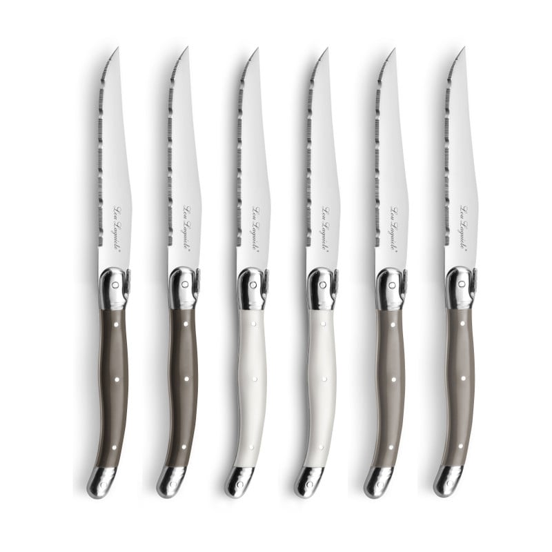 Lou Laguiole steakmessen in houten blok - zilverkleurig - 6 stuks