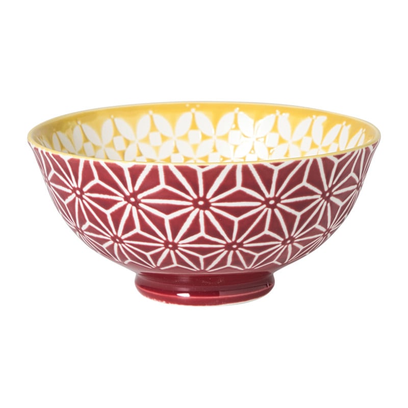 Schaaltje Aniek middel - bordeauxrood/geel - ø12x5.8 cm