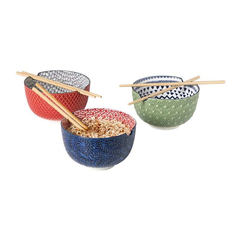 Schaaltje met eetstokjes Amber - blauw/rood - ø15x9 cm